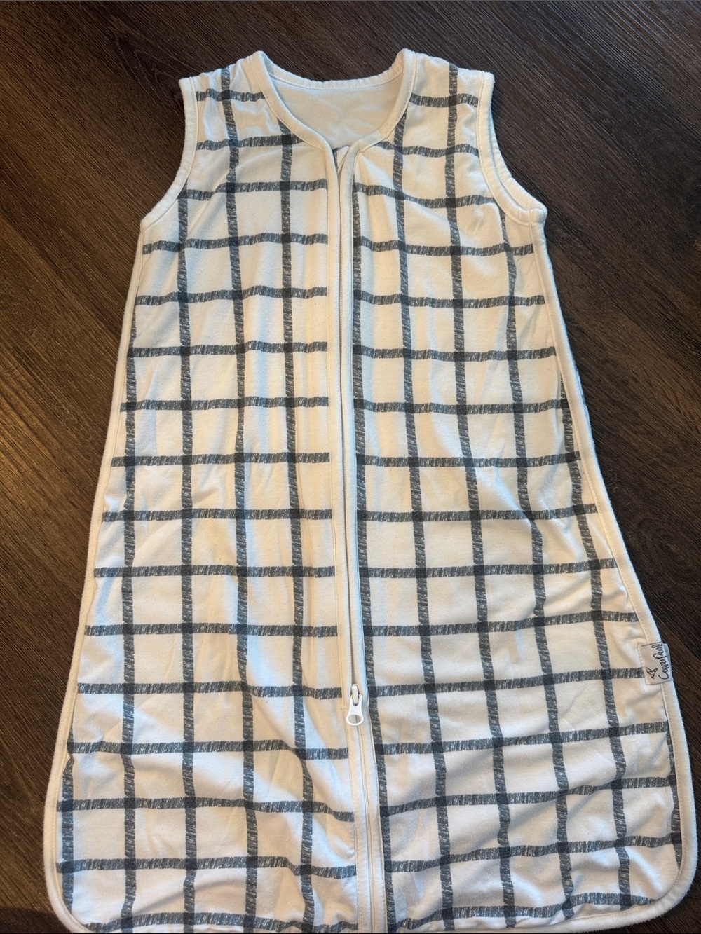 Copper Pearl White Baby Sleep Sack with Gray Windowpane Grid 0-6 Months